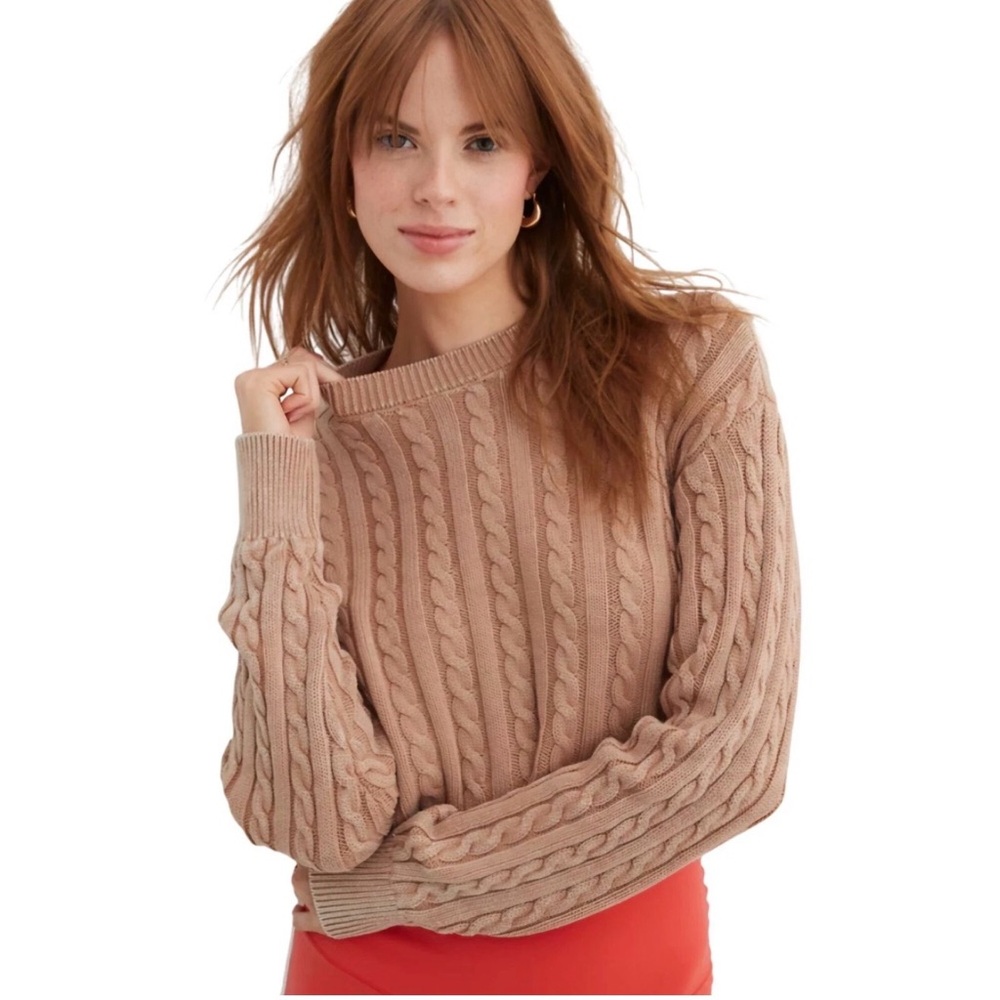 Aerie Women’s Mini Cable Cropped Tan/Peach Sweater
